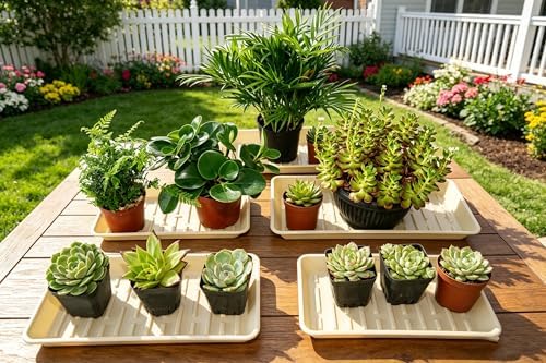 2 Pack Plastic Plant Tray Saucer Rectangular 24 Inch, Plant Trays Saucers for Indoor Outdoor, Water Drip Tray for Flower Pot Planter, Windowsill, 8 x 24 Inches, Beige - Image 7