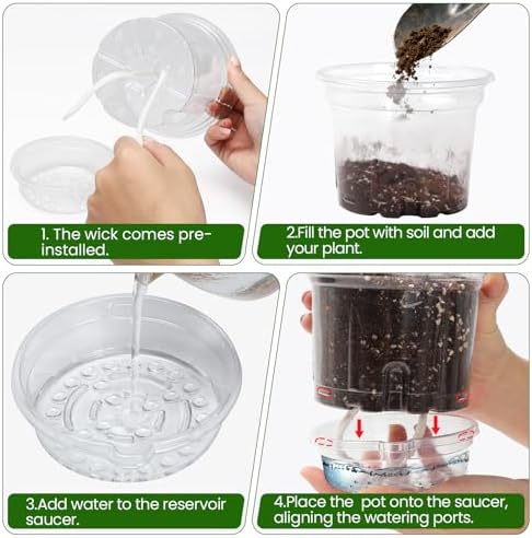 MIXC 12 Pack 6.5 Inch Self Watering Pots for Indoor Plants-Clear Plastic - Image 5