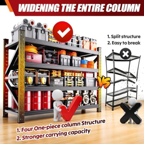 5 Pack 59" W Storage Shelves, 3T Adjustable Garage Shelving Unit, Rust Proof Large Metal Storage Rack, 20" Dx59 Wx54.3 H Industrial Shelving for Warehouse, Basement, Supermarket - Image 5