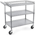 WDT Heavy Duty 3 Tier Utility Cart,Wire Rolling Carts with Wheels, Commercial Grade Service Cart with Shelving Liners and Handle Bar Metal Carts for Kitchen Office Hardware by WDT