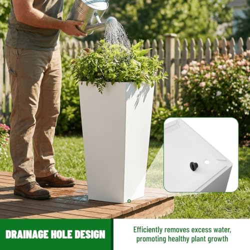 SnugNiture Taper Tall Planters 30 Inch Set of 2, Large Planter for Indoor Outdoor Plants, Modern Flower Pot Containers Large Decorative Tree Planter, White - Image 4