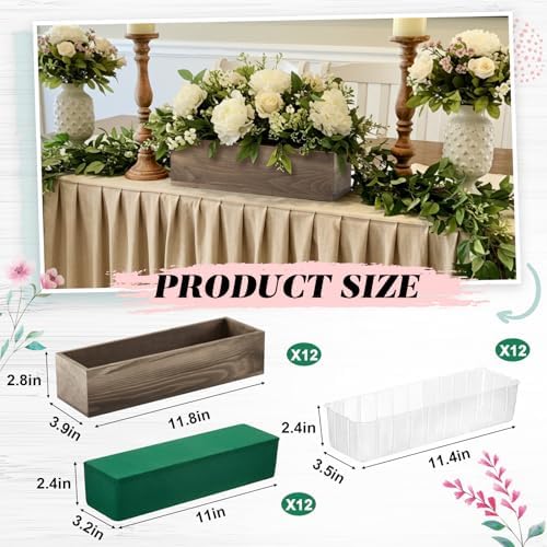 Dandat 12 Set Wood Boxes for Centerpieces 12x4 Inch Rectangle Wooden Planter Box Rustic Wooden Planters with Removable Plastic Liner Floral Foam Blocks for Christmas Wedding Home Garden Decor(Brown) - Image 2