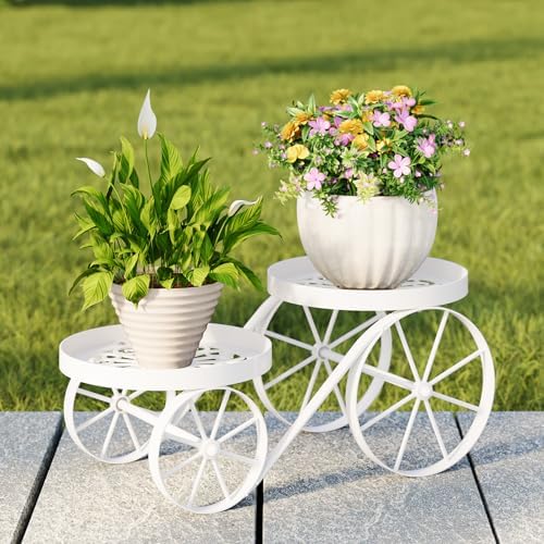 Cute Plant Stand Indoor Outdoor 2-Tier Metal Heavy Duty Flower Pot Holder by Dawnyard