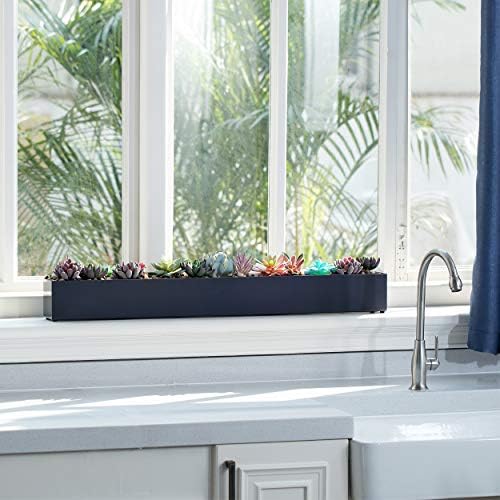 DR&Co Modern Grey Rectangle Planter Box, 32" Metal Planter Perfect for Succulent, Narrow Box for Table or Window Sill, Rectangular Stainless Steel Long - Image 6