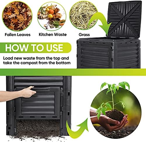 JupiterForce Garden Compost Bin 80 Gallon (300 L) from BPA Free Material, Large Composting Bin Outdoor Composter with Gloves, Easy Assembling, Fast Creation of Fertile Soil, Lightweight, Black - Image 4