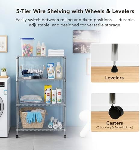 Heavy Duty 4 Tier Wire Shelving Unit Storage Rack, Metal Shelves Utility Organizers, Organization Units for Products, Plant, Pantry, Garage, Laundry Durable Shelf Stand, Chrome, 14"W x 30"L X 48"H - Image 4