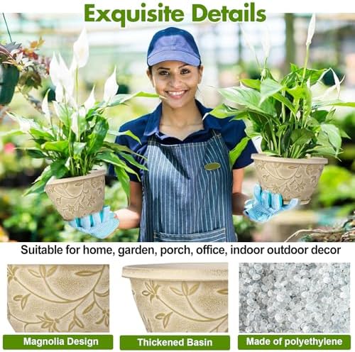 4 Pack 12 Inch Pots for Plants, Plastic Flower Pots Outdoor Indoor, Beige - Image 4