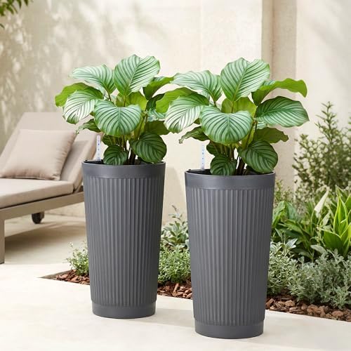 TUYOHW Set of 2 Large Round Tall Planter for Indoor or Outdoor 24" Flower Pots for Porch, Patio, Backyard, Large Planters for Outdoor Indoor Plants - Image 5
