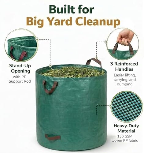 Professional 4-Pack 132 Gallon Gardening Bags for Lawn Yard, Extra Large Reusable Leaf Bags, Waste and Trash Container - Image 5