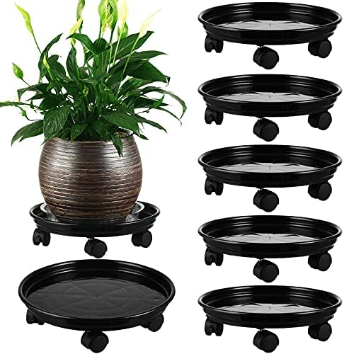 6 Packs Plant Caddy with Wheels 11.8" Plastic Rolling Plant Dolly Coasters Heavy-duty Wheeled Planter Mover Rollers Indoor Outdoor Wheeled Flower Pot Base Saucers with Casters, Black by Planterhoma