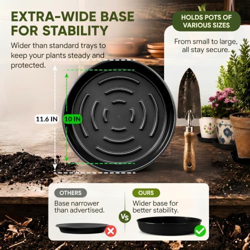 10Pack Plant Saucer 10 inch, Heavy Duty Flower Pot Saucers, Plant Pot Saucers Bulk, 1.5'' Deeper Plant Trays for Pots Durable Drip Trays for Potted Plants, Plant Saucers for Outdoors and Indoors - Image 2