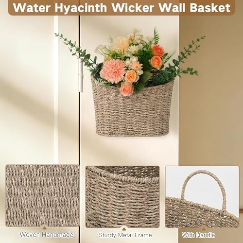 iEGrow Set of 2 Hanging Basket, Wicker Wall Basket Natural Seagrass, Hanging Baskets for Organizing and Decor, Storage Baskets for Door Mounted Entryway Flower Mail Plant Garden - Image 5