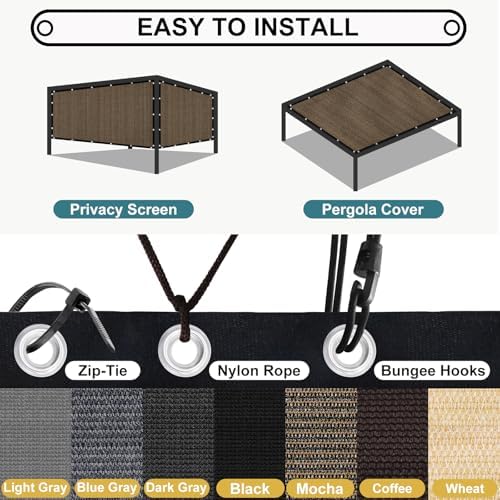 Shade&Beyond 90% Sun Shade Cloth with Grommets, 8' X 20' Pergola Shade Cover Canopy, Mesh Tarp Sun Screens for Patio, Outdoor, Garden, Backyard, Mocha - Image 6