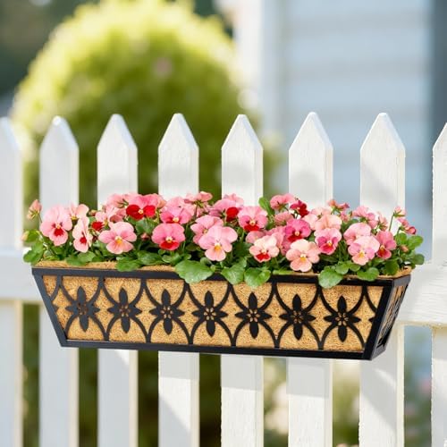 24 Inch Window Boxes Planters Railing Planter Box - 2 Pack Deck Railing Planter Boxes with Adjustable Brackets Coco Liners Balcony Planters Railing Hanging for Window Flower Boxes Outdoor Garden Decor - Image 6