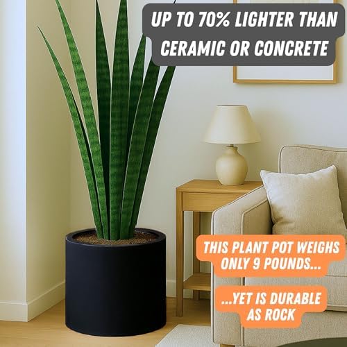 Fox & Fern Large Planter for Indoor or Outdoor, Matte Black, 14.6 Inch - Image 3