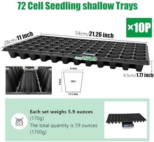 RooTrimmer 72 Cell Seed Trays, Thick Durable 72 Cell Plug Tray Seedling Plastic Nursery Tray for 1020 Flat Germination (10-Pack, 21"×11", 1.81" Height, Low) - Image 2