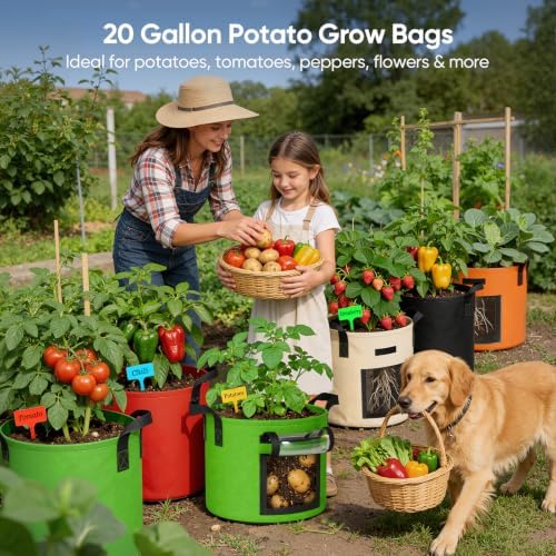 20 Gallon Potato Grow Bags: 5 Pack Colorful Gardening Supplies Fabric Pots - Image 2