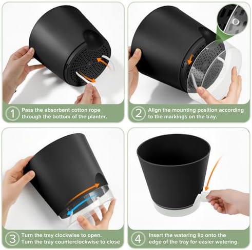 GARDIFE 2026 Upgraded Self Watering Plant Pots with Drainage Hole, 8/7/6.5/6/5.5/5/4 Inch Flower Planting Containers for House Plants, African Violet, Flowers, Cactus (Black, 8+7+6.5+6+5.5+5+4 inch) - Image 3