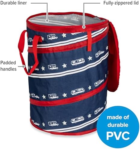 Camco Campsite Pop Up Utility Container with Liner and Zipper Close Lid for RV Storage, Laundry Hampers, and Organization, Patriotic - Image 5