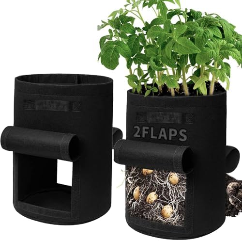 Potato Grow Bags, 2-Pack 15-Gallon Grow Bags with 2 Flaps and Reinforced Handles, Heavy-Duty Thickened 500G Aeration Fabric Pots for Potatoes, Tomatoes, Flowers, and Vegetables by SORANGEUN