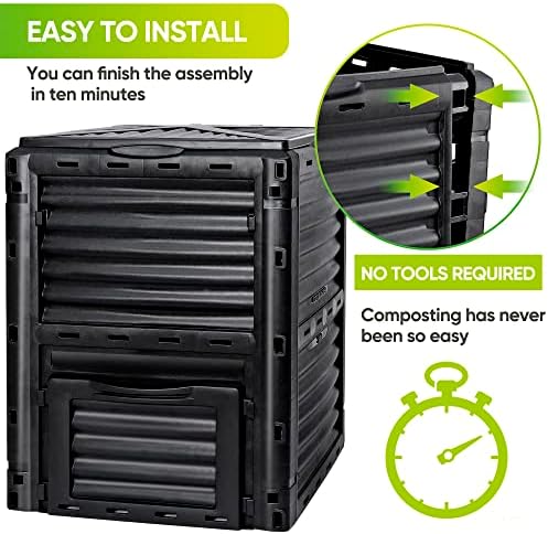 F2C 80Gal Compost Bin with Gloves, Large Outdoor Compost Box, Flip Lid & Bottom Exit Door, Aerating BPA Free Composter for Backyard Garden (Black) - Image 6