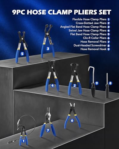 OMT 9pcs Hose Clamp Pliers for Fuel Oil & Water Hoses - Image 2