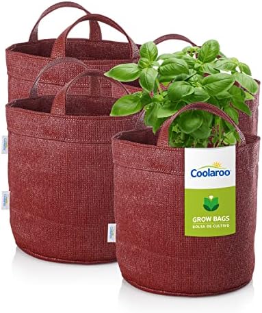 Coolaroo 4-Pack 5 Gallon Heavy Duty Plant/Vegetable/Herb/Fruit Breathable Fabric Grow Planter Pot Bags with Handles, Brick by Coolaroo