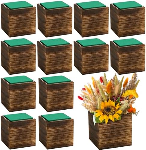 Dandat 18 Set Square Wood Planter Boxes Vases Rustic Centerpieces,Brown by Dandat