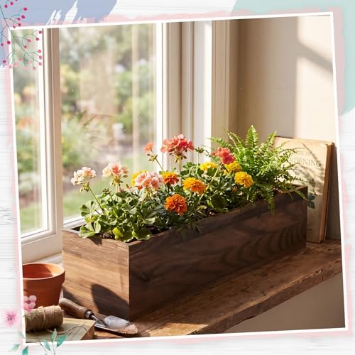 Dandat 4 Set Wood Boxes for Centerpieces 16x4 Inch Rectangle Wooden Planter Box Rustic Wooden Planters with Removable Plastic Liner Floral Foam Blocks for Christmas Wedding Home Garden Decor(Brown) - Image 5