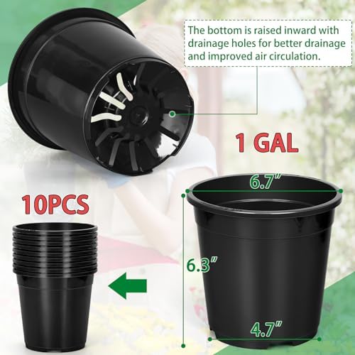 OUPSAUI 1 Gallon Pots for Plants, 6.7 Inch Plant Pots with Drainage Holes, Sturdy Plastic Large Nursery Pot, 1 Gallon Nursery Pots for Seedlings, Succulents, Cuttings - Image 2