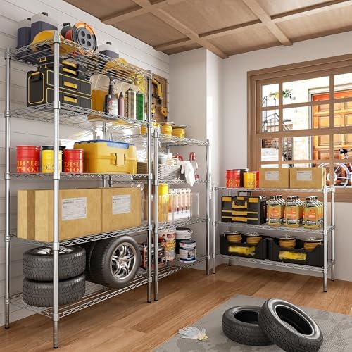 Auslar 4-Tier Heavy Duty Wire Shelving, Adjustable Storage Rack, Chrome - Image 4
