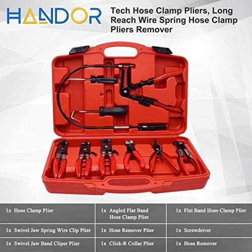 Handor 9pcs Hose Clamp Pliers, Wire Long Reach Hose Clamp Pliers Set Fuel Oil Water Hose Auto Tools for Automotive Coolant Radiator Heater and Water Hose with Band Flat or Large Clamps - Image 6