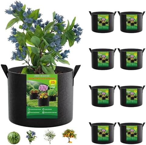 FEED GARDEN 25 Gallon Plant Grow Bags 8 Pack 300G Fabric Pots with Handles by FEEDGARDEN