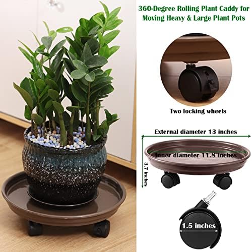 6 Packs Plant Caddy with Wheels 12" Plastic Rolling Stands Heavy-Duty Dolly with Casters Indoor Outdoor Coaster, Brown - Image 3