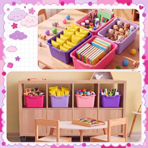 Dandat 32 Pcs Cubby Bins for Classroom Plastic Book Bins,Pink Series - Image 6