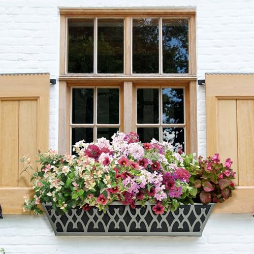4 Pack 30 Inch Window Boxes Planters Railing Planter Box with Adjustable Brackets & Non-Woven Fabric Plant Grow Bags Deck Railing Planter Boxes Balcony Hanging Flower Box for Outdoor Plants - Image 2