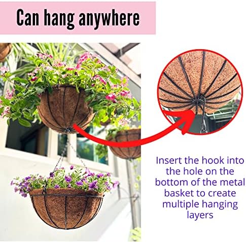 LaLaGreen Hanging Baskets (16 in, 4 Pack) Black Outdoor Coco Liner Planters - Image 6