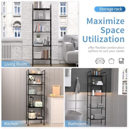 SUNLPH 5-Tier Wire Shelving Metal Rack Shelves, Standing Storage Shelf Units Flat for Laundry Bathroom Kitchen Pantry Closet Organization (Black, 16.9" L x 12.2" W x 53.4" H) - Image 6