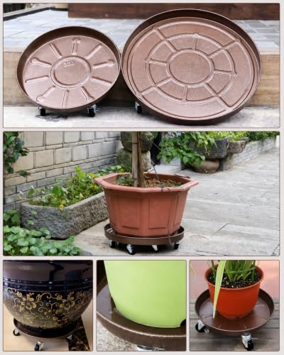 20" Metal Rolling Plant Caddy with Wheels, Indoor Outdoor, 2-Pack Bronze - Image 6