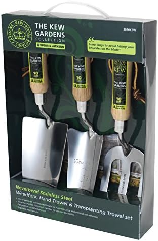 Spear & Jackson 3056KEW Kew Gardens Neverbend Stainless 3 Piece Hand Tool Gift Set – Planting Trowel, Transplant Trowel & Weed Fork – Mirror-Polished Stainless Steel Heads by SpearJackson