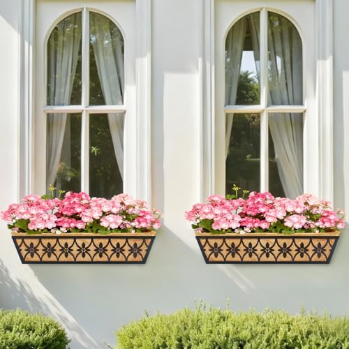 24 Inch Window Boxes Planters Railing Planter Box - 2 Pack Deck Railing Planter Boxes with Adjustable Brackets Coco Liners Balcony Planters Railing Hanging for Window Flower Boxes Outdoor Garden Decor - Image 5