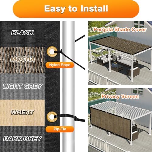 Artpuch Outdoor Pergola Shade Cover 7x23 FT Sun Shade Cloth with Grommets Mocha 90% UV Protection Canopy Patio Privacy Screen (Customized Available) - Image 5