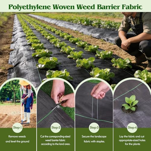 HongWay 6FT x 100FT Weed Barrier Fabric, Landscape Fabric with 40 Staples - Image 4