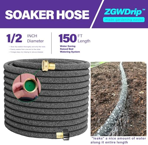 150FT 1/2" Water-Saving Soaker Hose with Solid Brass Connectors, Drip Irrigation Kit for Lawn & Landscaping with Metal Ground Stake & Accessory Kit - Image 2