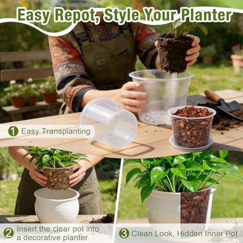 12/10/8/6/4 Inch Clear Nursery Pots with Drainage and Saucers, 20 Pack Large Clear Plastic Nursery Pots for Plants, Seedling Plant Pots for Repotting and Growing Plants, Flowers & Vegetables - Image 5
