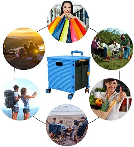 FELICON SELORSS Foldable Utility Cart Portable Rolling Crate-Light Blue - Image 6