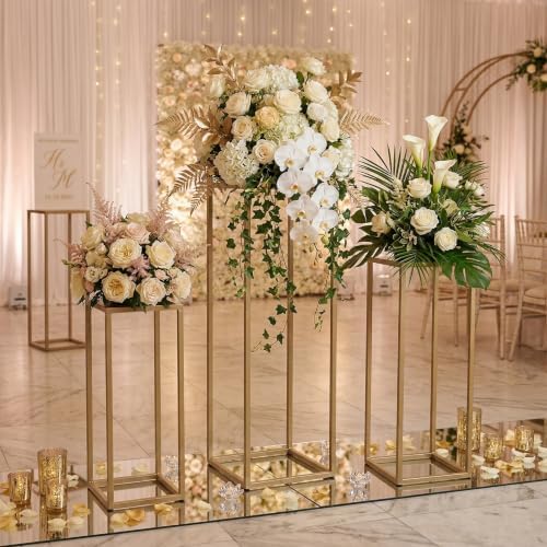 Cocoyard Garden Supply Geometric Centerpieces for Wedding Tables, Set of 3 Metal Plant Stands – Modern Nesting Pedestal Side Tables, No Assembly Required, Indoor Outdoor, Gold, 19.7"/23.6"/27.5" - Image 4