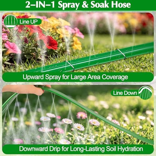 Sprinkler Hose with Holes, 150FT (75FT x 2) Heavy Duty Flat Soaker Hoses - Image 3