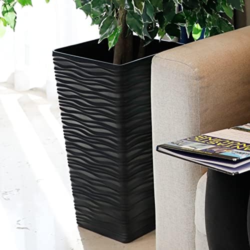 Worth Garden 2-Pack Black Tall Planter - Plastic Square Tapered Tree Plant Pots with Drainage Hole for Indoor Outdoor - 22" H Modern Wavy Finish Decorative Flower Pots for Front Porch Patio Deck - Image 6