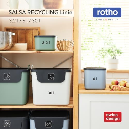 Rotho Jive Waste Separation System Set of 3 Waste Separation System 30 L for the Kitchen, Plastic (PP Recycled), Dark Grey/White/Green, 3 x 30 L (39.8 x 29.8 x 50.1 cm) - Image 7